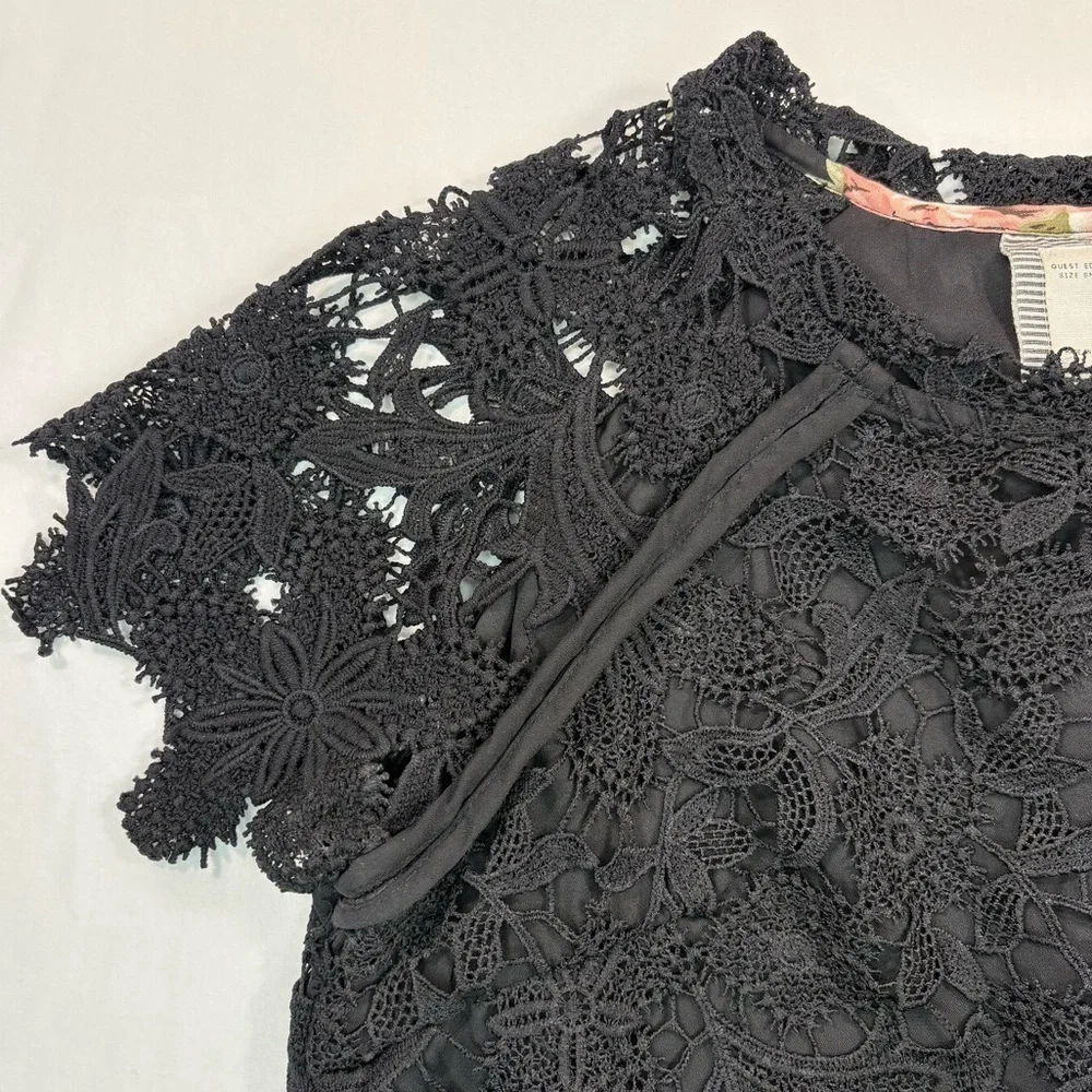 Anthropologie Guest Editor Black Crochet Lace Free Gypsy Spirit Pullover Blouse